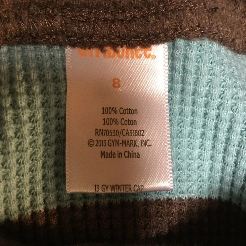 Gymboree Sweater Boys Sz 8 Blue Brown Striped Waffle Knit Thermal Henley Mock
